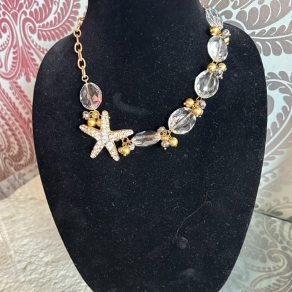 SRV129 Gold & Glass Starfish/Earring Set by LIZA K - Picture 1 of 1